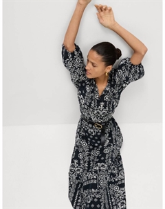 Платье миди с завязками и принтом из лиоцелла, темно-синий Marks & spencer