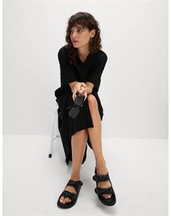 Платье-рубашка миди из льна с богатым воротником, черный Marks & spencer