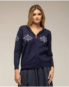 Женская вязаная кофта с капюшоном-снежинкой, тёмно-синий Tantra
