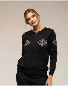 Женская вязаная кофта с капюшоном-снежинкой, черный Tantra