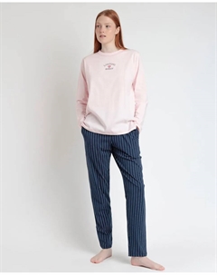 Женская длинная пижама из трикотажа в полоску, розовый Admas