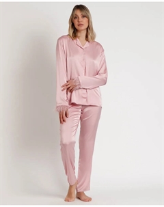 Длинная открытая свадебная пижама со съемными перьями, розовый Admas