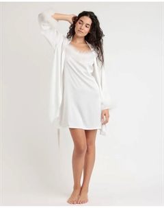 Женский атласный халат с длинным рукавом, белый Admas