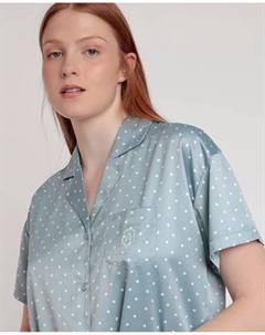 Женская короткая открытая атласная пижама с вышитыми деталями, цвет Verde Agua Admas