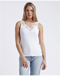Женская майка с гипюровыми кружевными деталями на бретелях, белый Admas