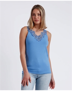 Женская майка с гипюровыми кружевными деталями на бретелях, синий Admas
