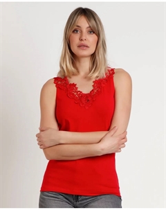 Женская майка с гипюровыми кружевными деталями на бретелях, красный Admas