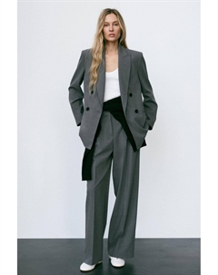 Двубортный пиджак с заштатами на локтях, средне-серый Zara