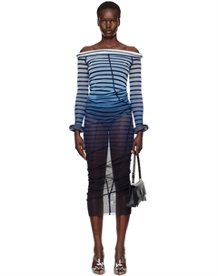 Синее макси-платье в полоску с 3D-эффектом Jean paul gaultier