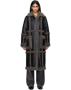 Черно-серое пальто Patrice из искусственной овчины Stand studio