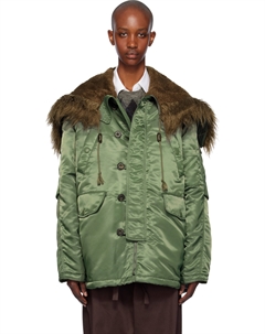 Зеленая свободная куртка-пуховик с капюшоном из искусственного меха Open yy