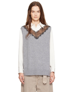 Серо-белая трикотажная рубашка с длинными рукавами и кружевом 3.1 phillip lim