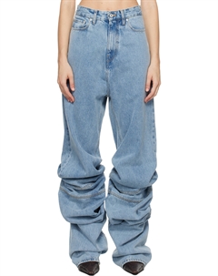 Синие джинсы с драпированными манжетами, Evergreen ice blue Y / project