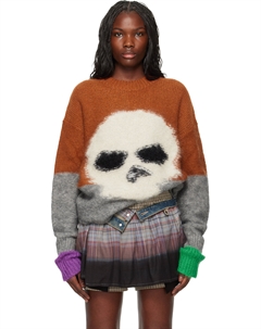 Оранжевый свитер из мохера с черепом и интарсией Erl