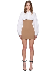 Укороченное мини-платье на бретельках и пуговицах в бежево-белых тонах Alexander wang