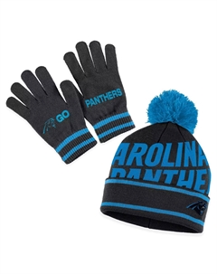 Женская одежда Erin Andrews Black Carolina Panthers Вязаная шапка с двойными жаккардовыми манжетами, комплект с помпоном и перчатками Unbranded