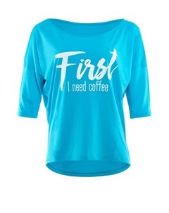 Спортивная футболка ¾ Arm Shirt Ultra Light mit Glitzer Aufdruck MCS001, цвет sky blue/glitzer/weiß Winshape