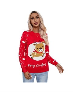 Женский винтажный вязаный рождественский пуловер с длинным рукавом и снежинками с круглым вырезом, красный Kojooin