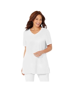 Женская туника больших размеров с короткими рукавами и v-образным вырезом легкого кроя, белый Catherine's