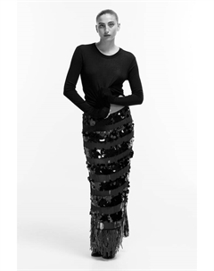 Длинная юбка с пайетками, черный H&m