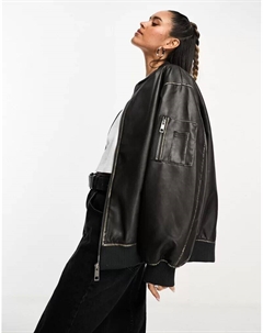 Черный бомбер из искусственной кожи Asos