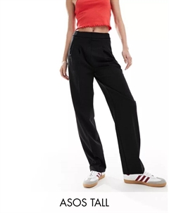 Черные строгие брюки с изогнутыми брючинами Tall Asos