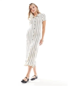 Платье миди с короткими рукавами, полоской и планкой на пуговицах белого цвета Asos design