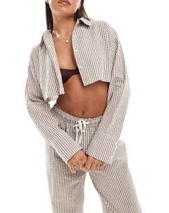 Пляжная рубашка Lisa сирсакер укороченная в коричневую полоску Asos design