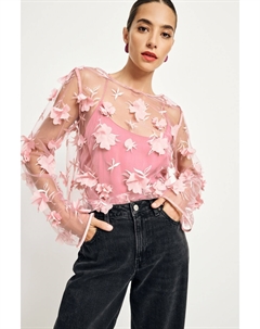 Топ из сетки с длинными рукавами и 3D цветочным принтом, розовый Next
