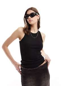 Черная облегающая майка в рубчик Weekday