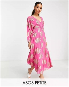 Розовое повседневное платье макси с поясом и металлизированными жаккардовыми рукавами "летучая мышь" DESIGN Petite Asos
