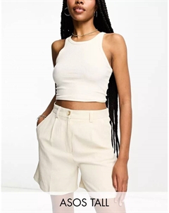 Бежево-бежевые шорты с льном Tall Dad Asos