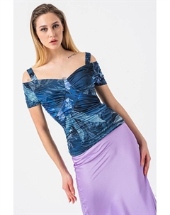 Узкая блузка с открытым плечом, синий Guess