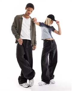 Черные широкие джинсы свободного кроя унисекс Astro Weekday