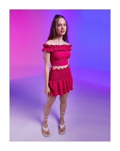 Укороченная блузка Madonna с открытыми плечами и сборками, розовый Koton