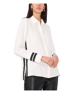 Рубашка Collar Shirt With Contrast Stitching Trim On Cuffs, цвет New Ivory Vince camuto