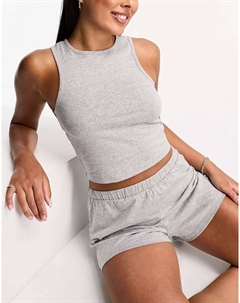 Серая меланжевая хлопковая короткая пижама mix & match Asos