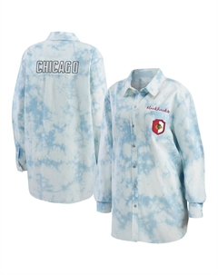 Женская одежда Erin Andrews White Chicago Blackhawks оверсайз джинсовая рубашка на пуговицах с принтом тай-дай Unbranded