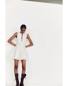 Короткое платье с бантами и годе-подростком, устрично-белый Zara