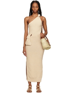 Бежевое платье макси Le Raphia 'La Robe Maille Noeud' Jacquemus