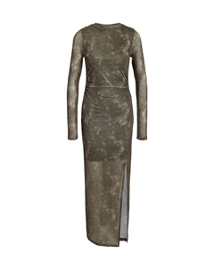 Платье до колена Langes Kleid Rundhalsausschnitt Hoher Schlitz, оливковый Noisy may