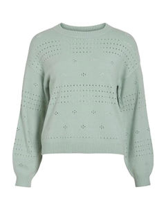 Пуловер Pointelle Design Strickpullover Rundhals mit Ballon Ärmel, мятный Vila