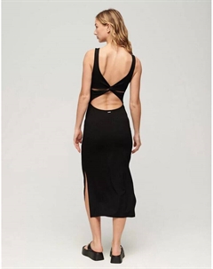 Черное платье миди из джерси с закрученной спинкой Superdry