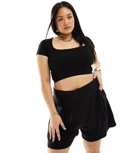 Черные льняные шорты с завышенной талией и подолом Curve Asos