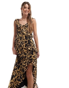 Шифоновое макси-платье с оборками и натуральным леопардовым принтом Vero moda