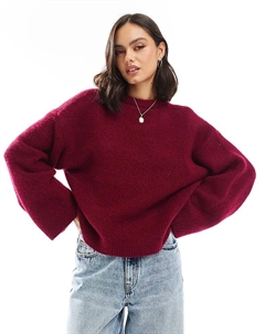 Пушистый вязаный джемпер с широкими рукавами бордового цвета Asos design