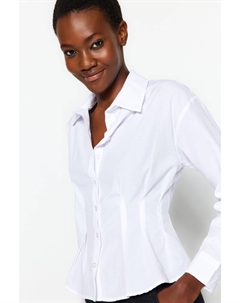 Приталенная тканая рубашка цвета экрю Trendyol