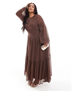Жаккардовое платье-годе с высоким воротом и фестончатыми краями шоколадного цвета Asos