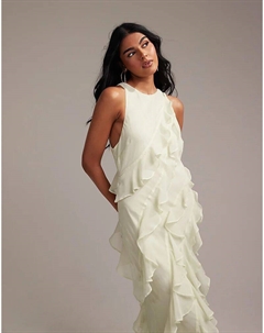 Платье макси подружки невесты с косыми оборками и вырезом-борцовкой светло-зеленого цвета Asos design