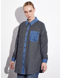 Джинсовая туника в клетку с декором, авиатор, синяя Kayra